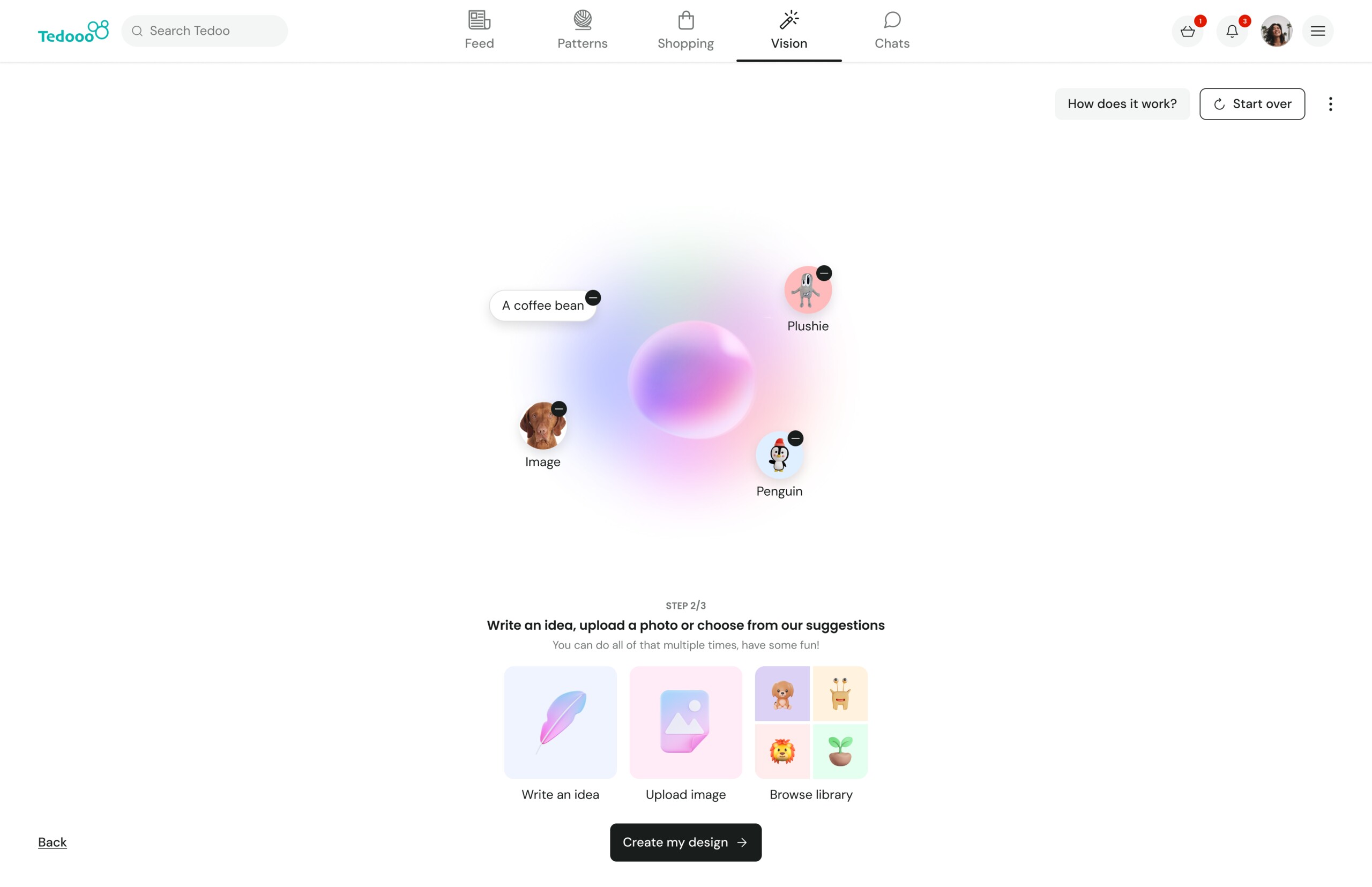 AI Vision step 2 — write an idea or upload image