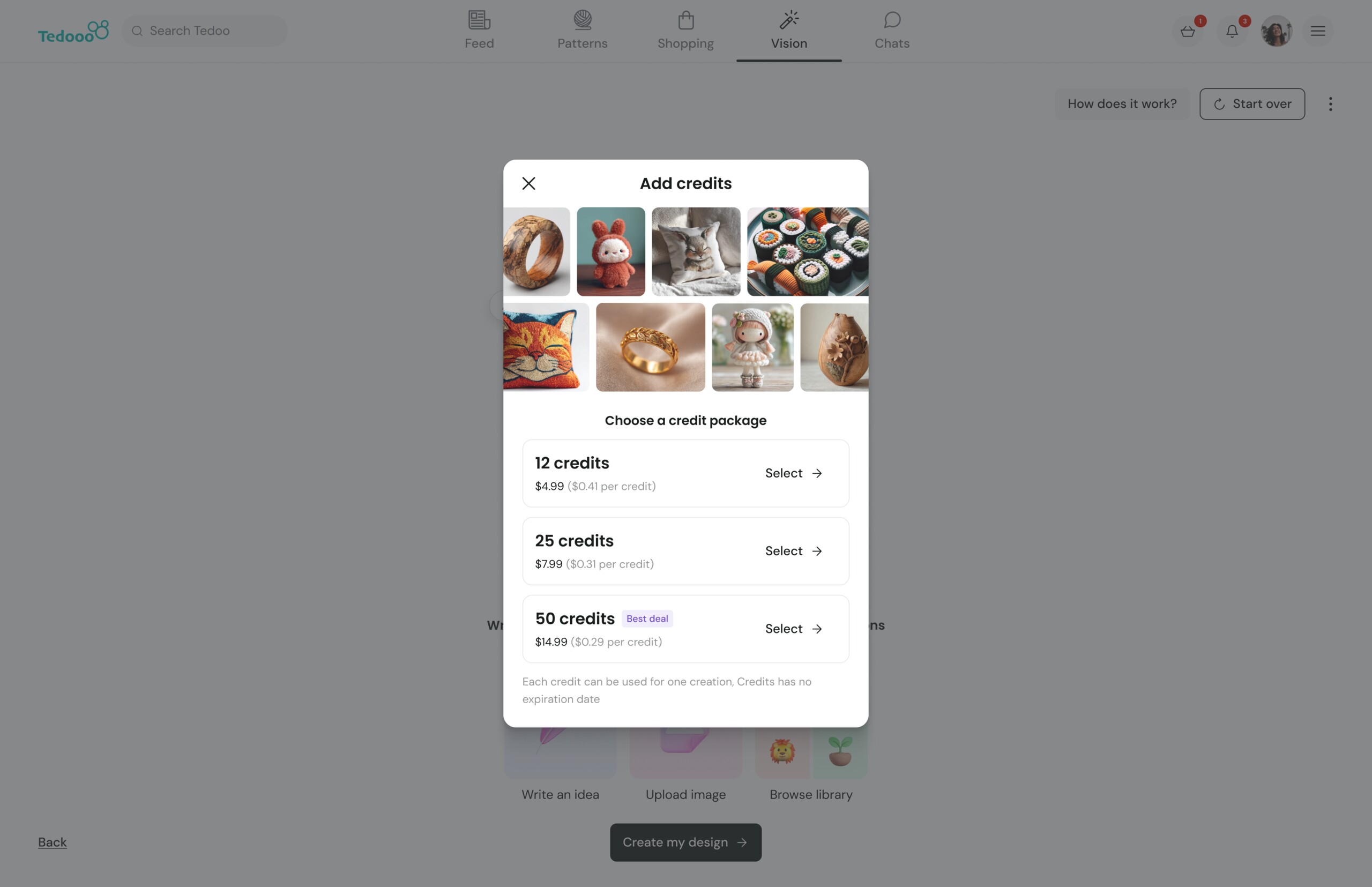 AI Vision — add credits modal