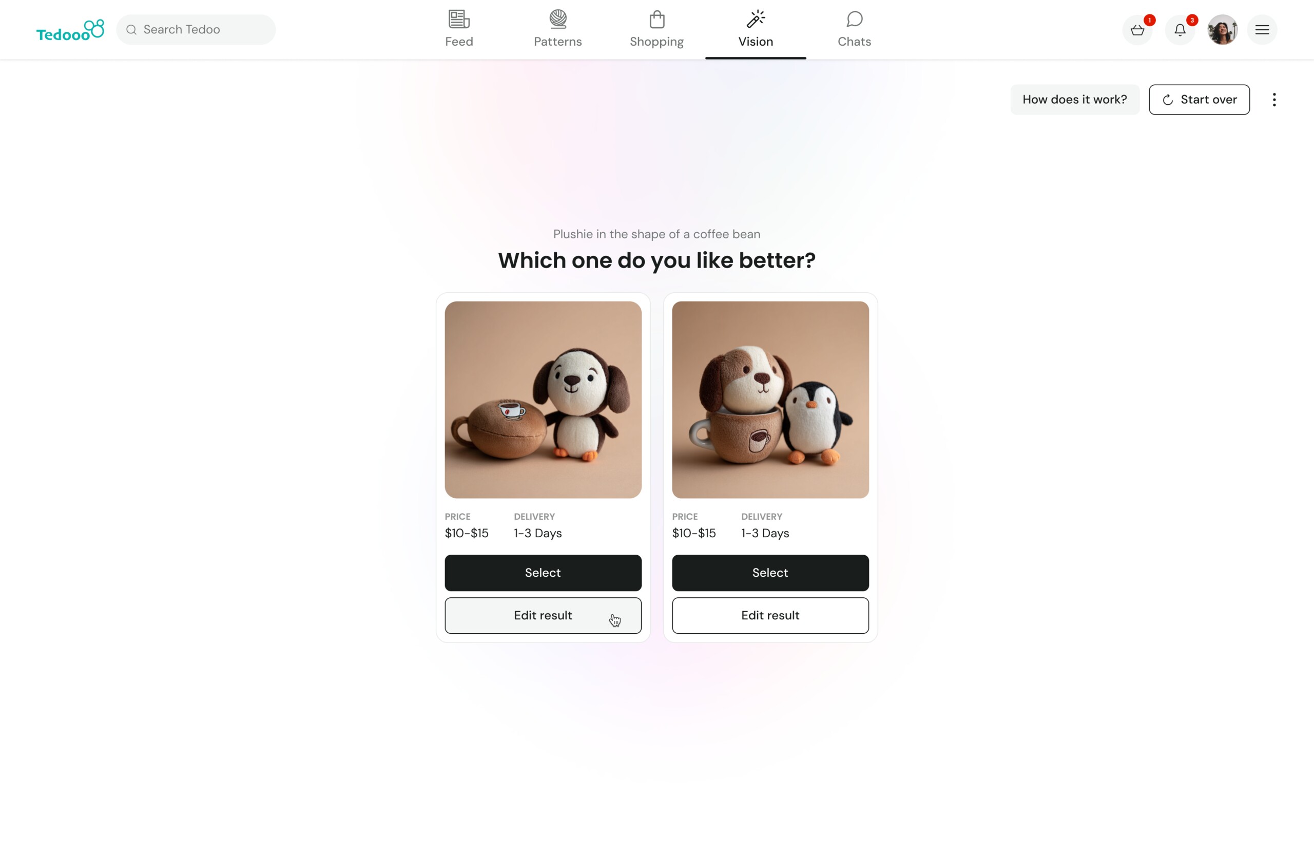 AI Vision step 3 — choose between two generated designs