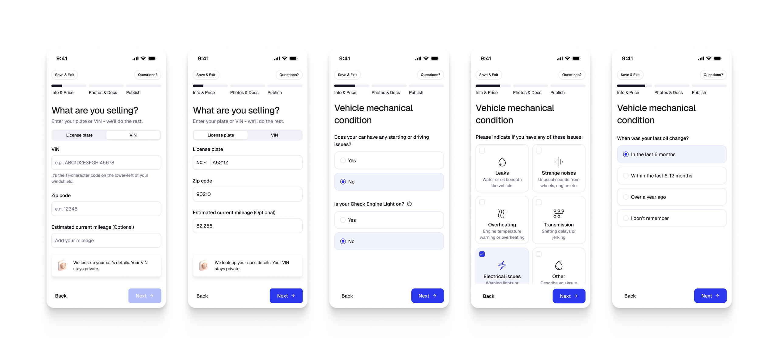 Axel listing flow — info and condition step