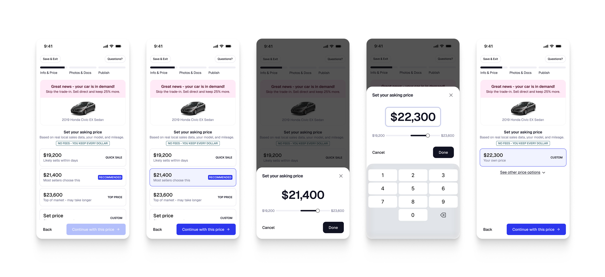 Axel listing flow — price step