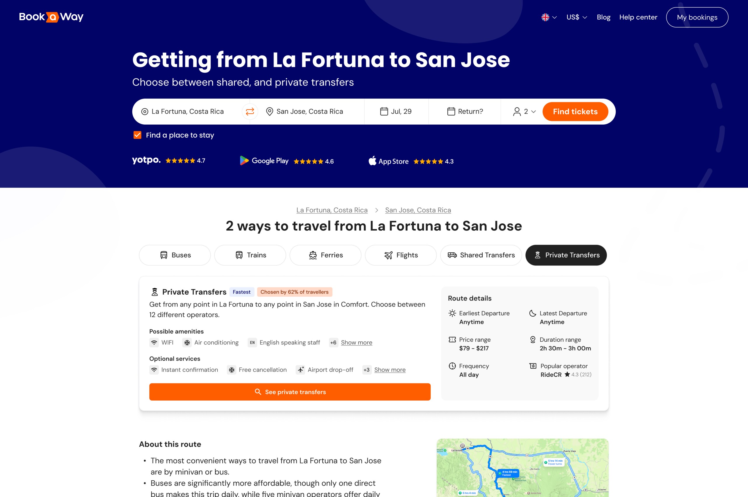 Bookaway route landing page redesign