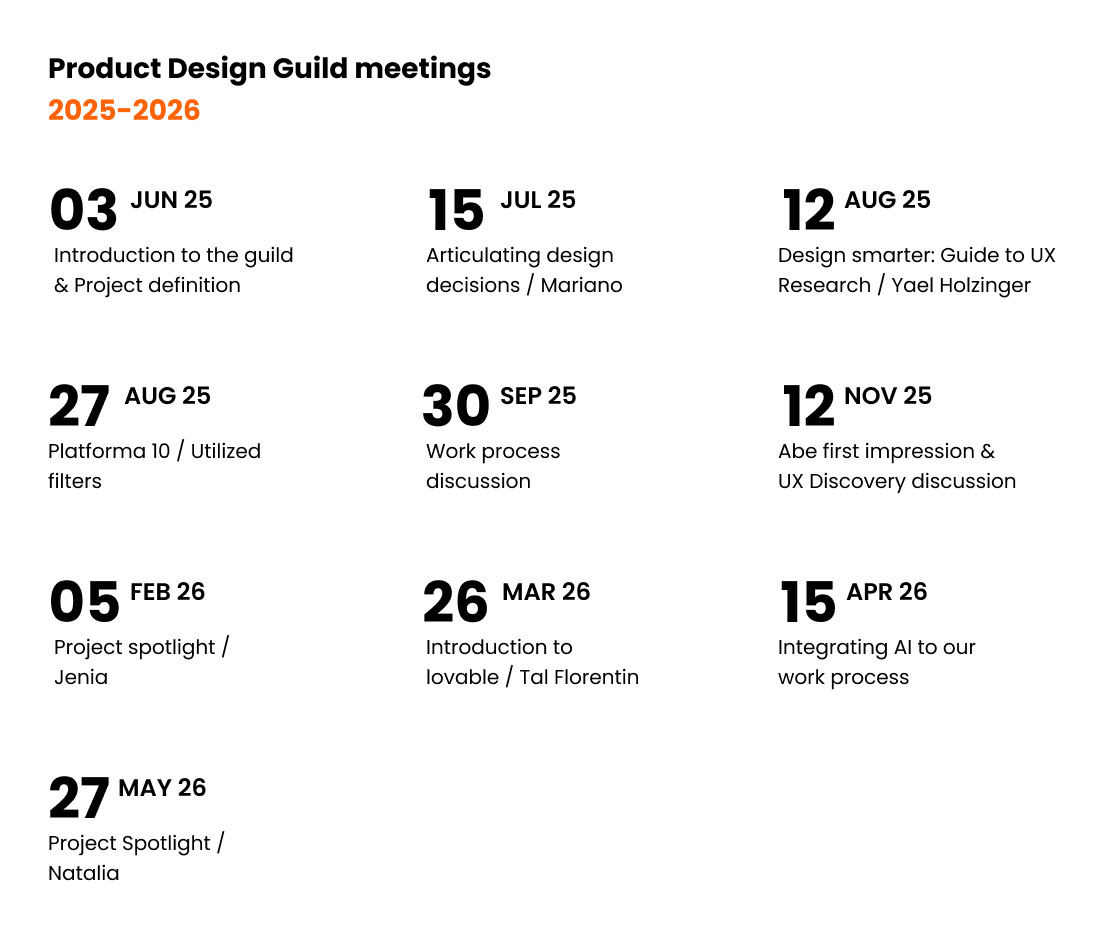 Product Design Guild meeting schedule 2025–2026