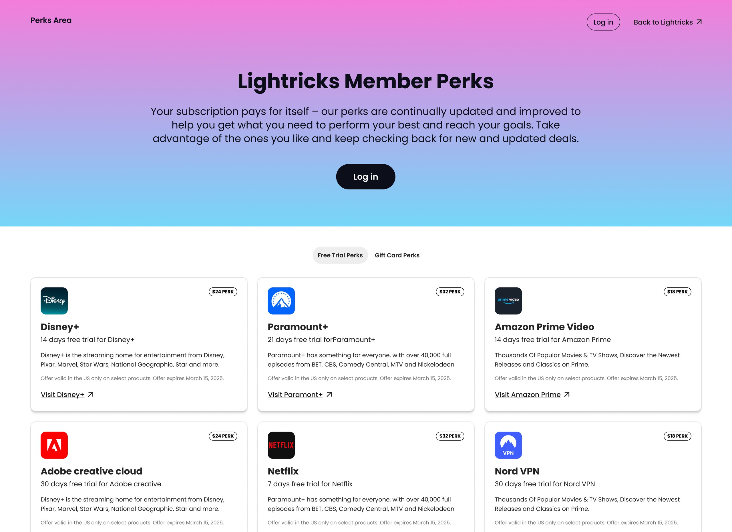 Lightricks Member Perks hub — desktop