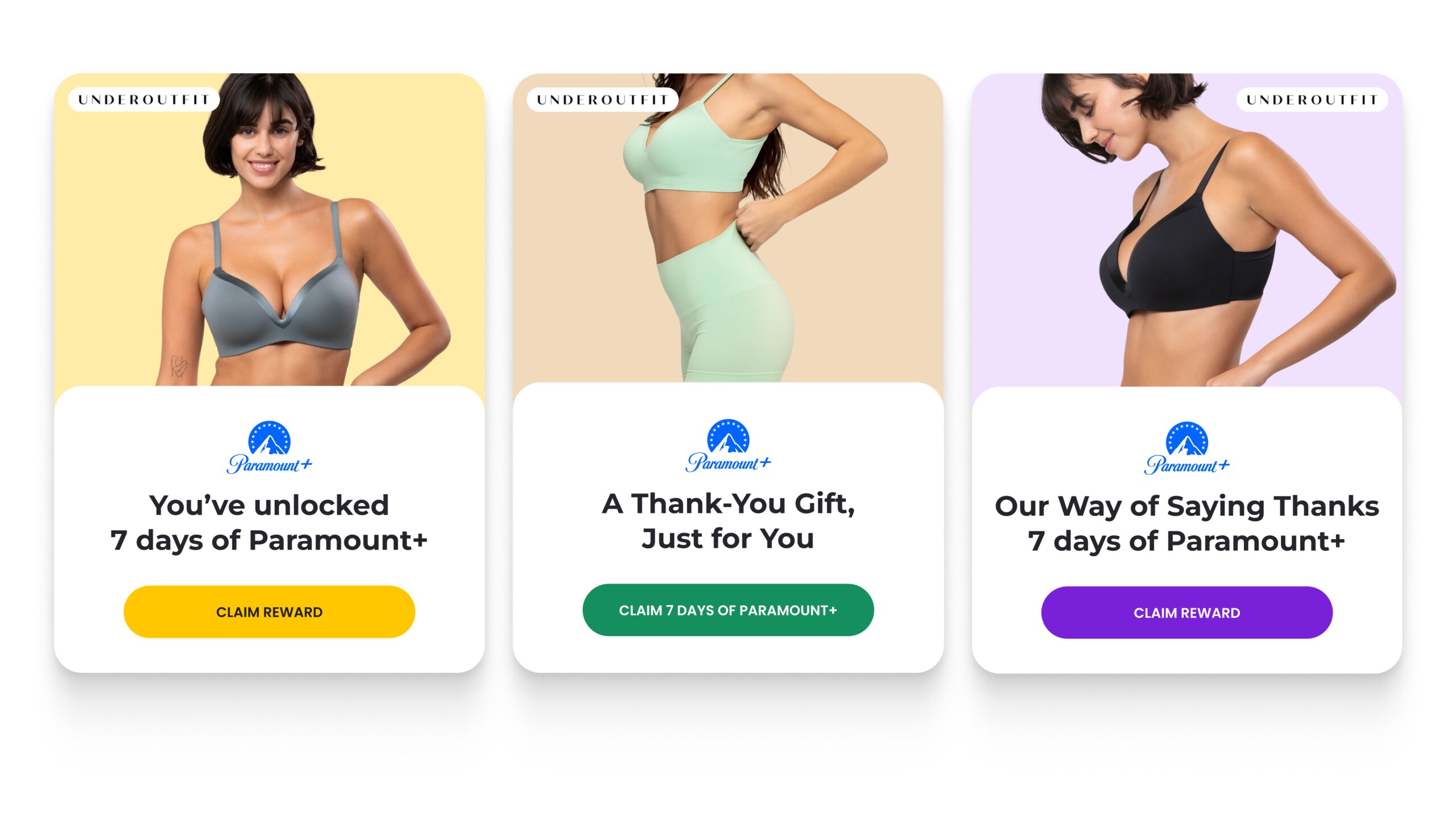 Underoutfit popover — three colour variants