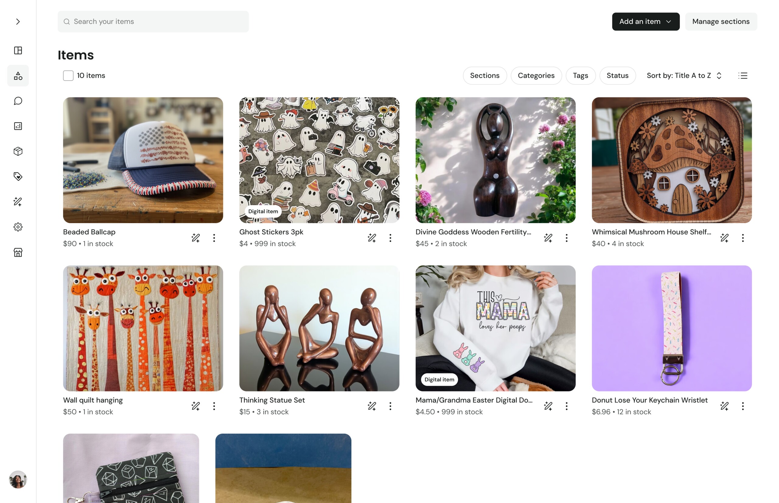 Seller Hub with sidebar collapsed to icons