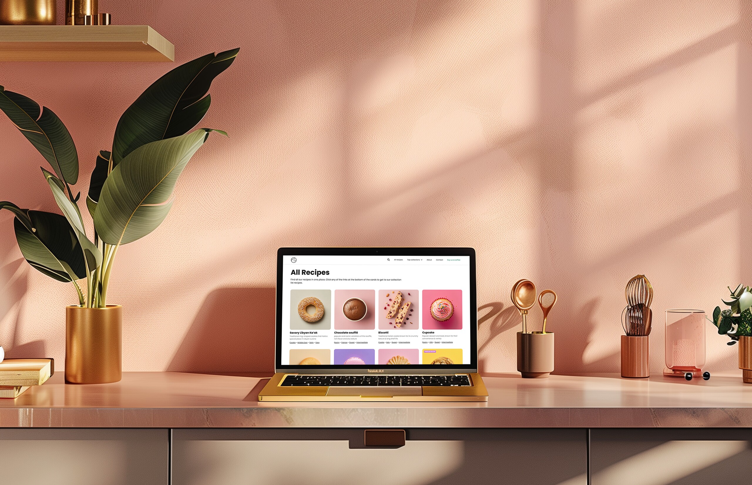 Sweet/Salty all recipes page on a laptop in a kitchen setting
