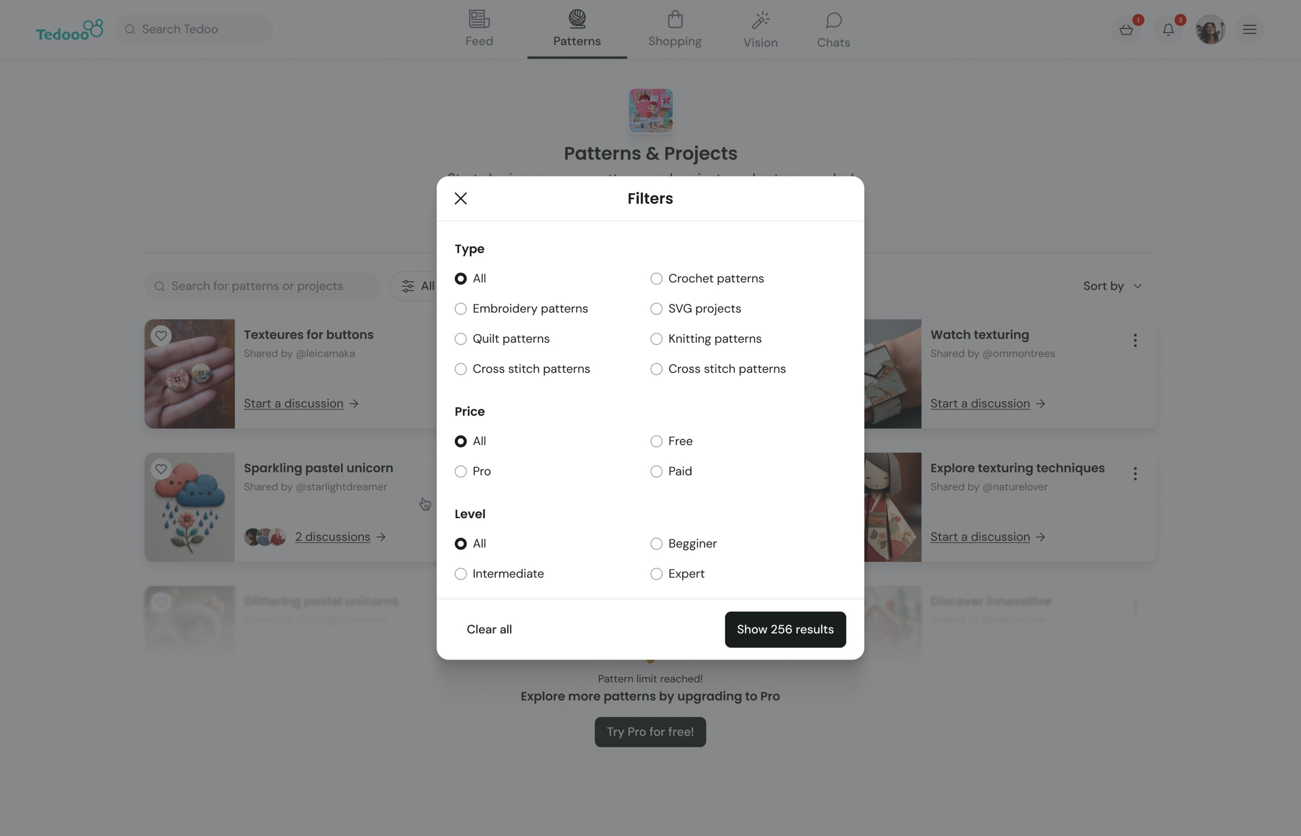 Tedooo Patterns filter panel